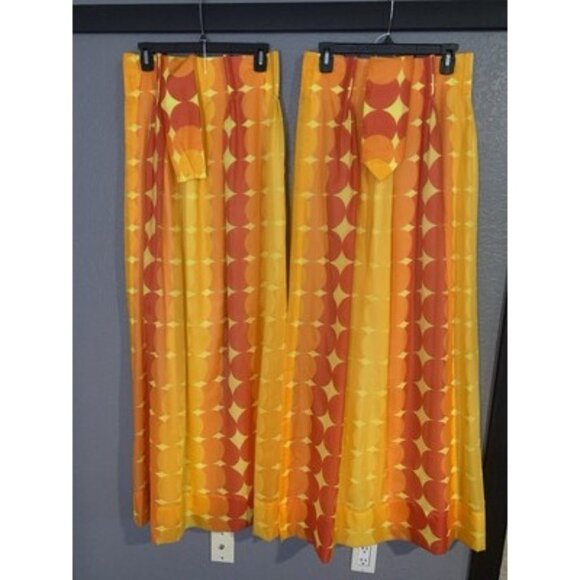 Vintage Curtain Panels Set Lined Handmade Psychedelic Orange Yellow Mod - Picture 2 of 8